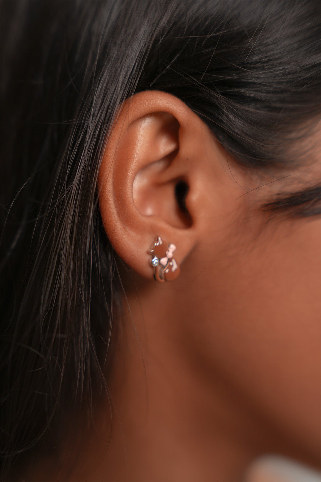 Charming Brown Cat & Pink Bow Jewelry Set