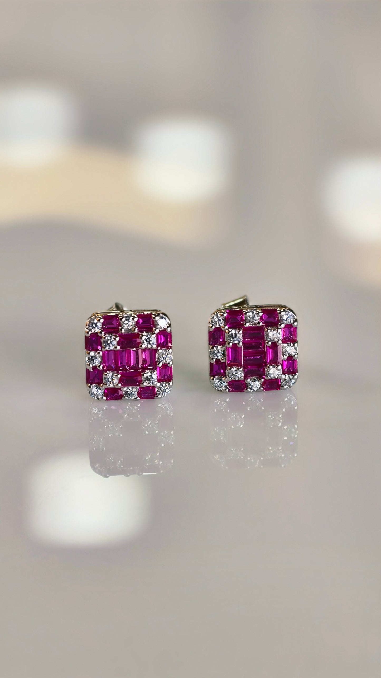 Square-Cut Ruby Illusion Statement Studs