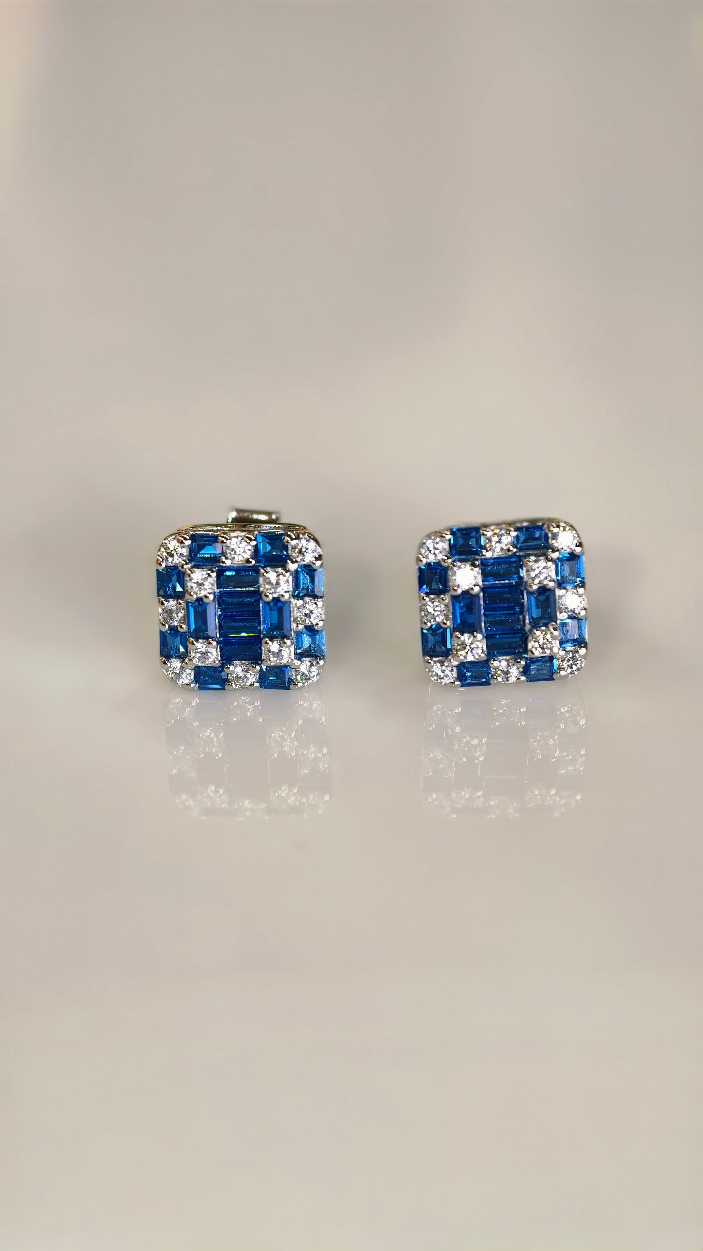 Blue Sapphire Fan-Shaped Mosaic Earrings