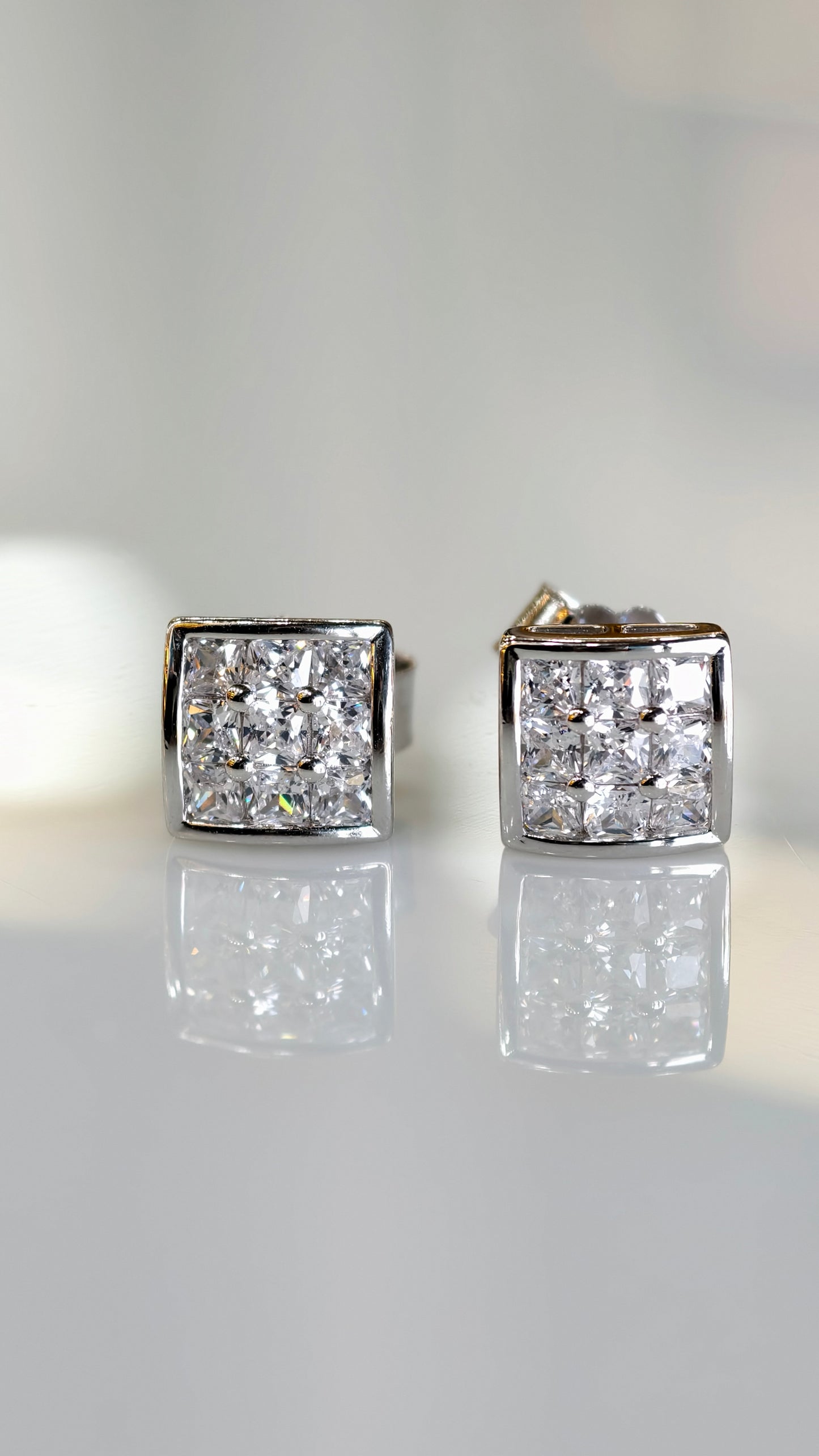 Square-Cut White Stone Invisible-Set Studs