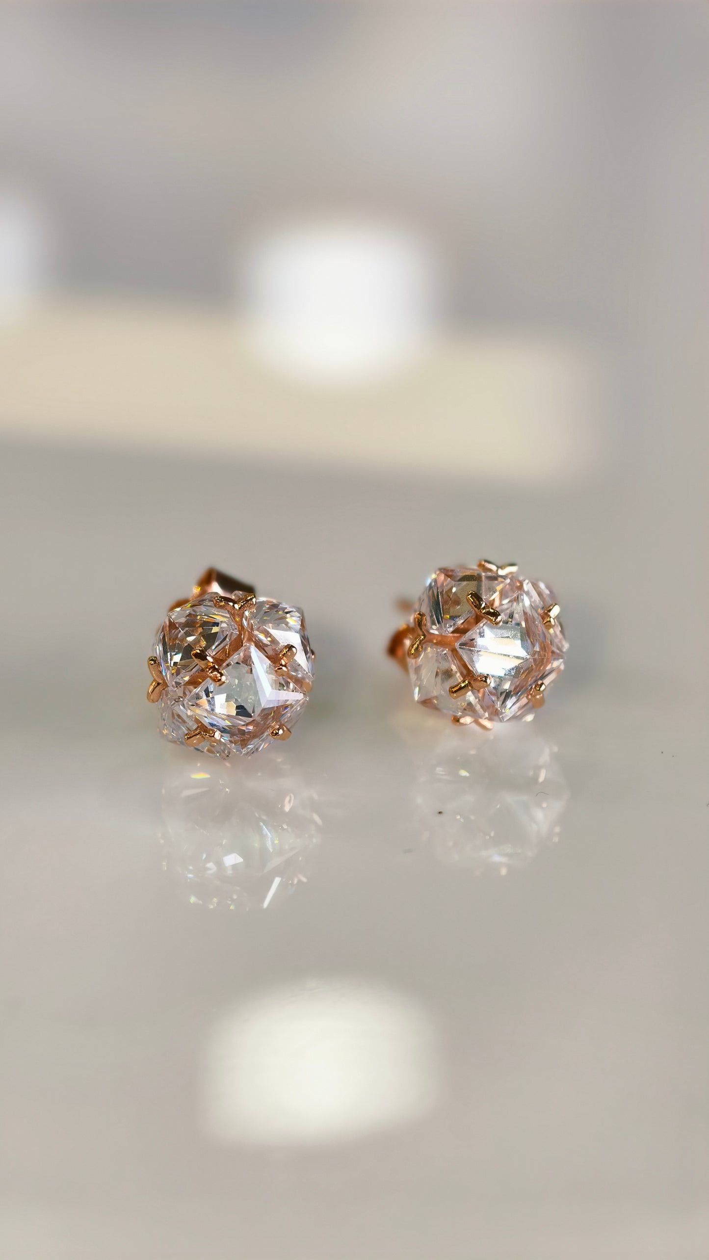 Abstract Caged Crystal Orb Rosegold Studs