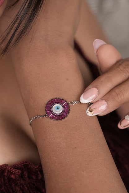 Hot Pink Baguette Sunburst Evil Eye Bracelet