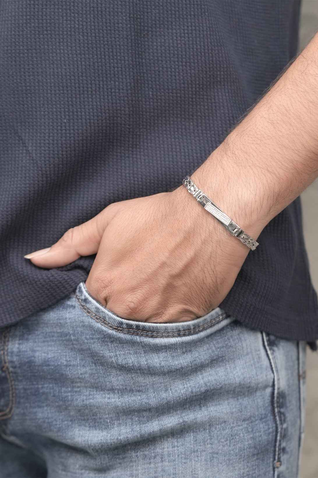 Men's ID Bracelet with Multi-Color Diamond Accents