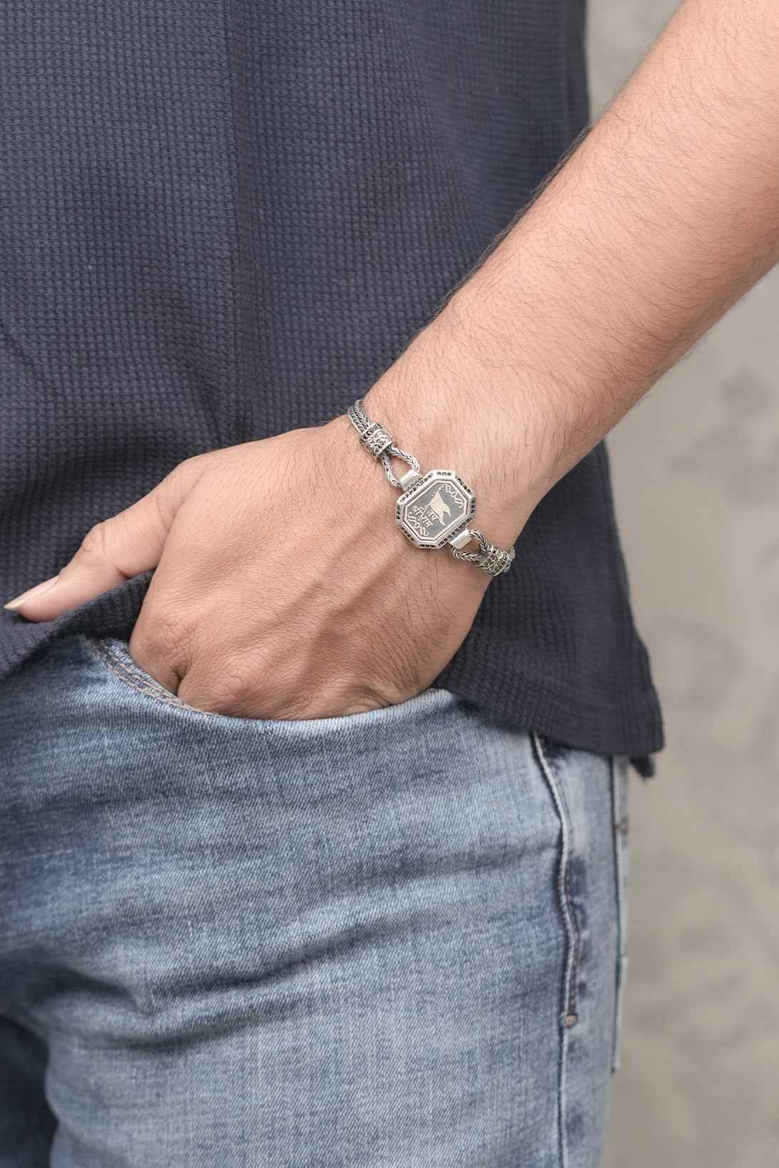 Oxidized Silver "Jai Shri Ram" Devotional Bracelet