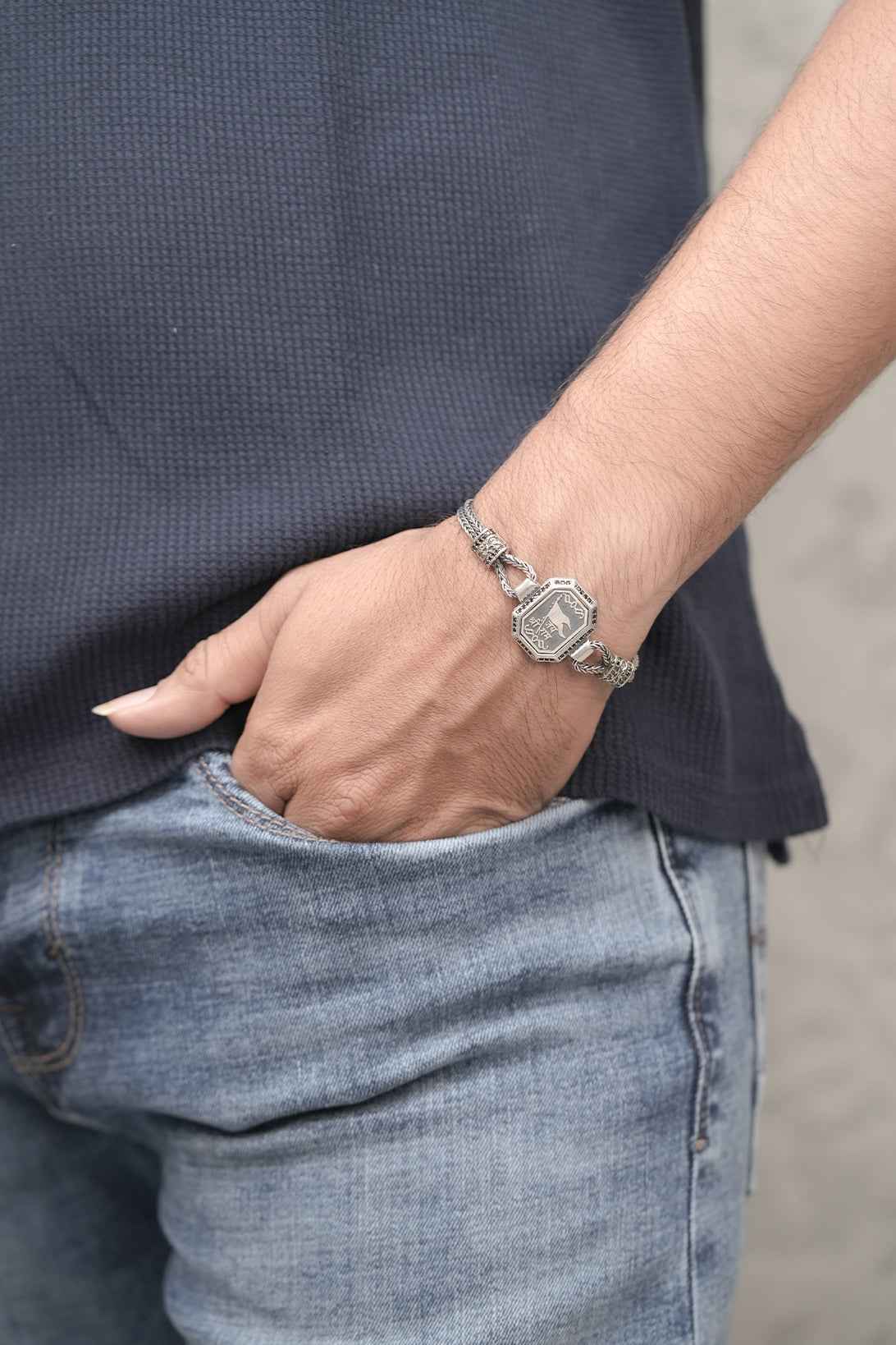 Oxidized Silver "Jai Shri Ram" Devotional Bracelet