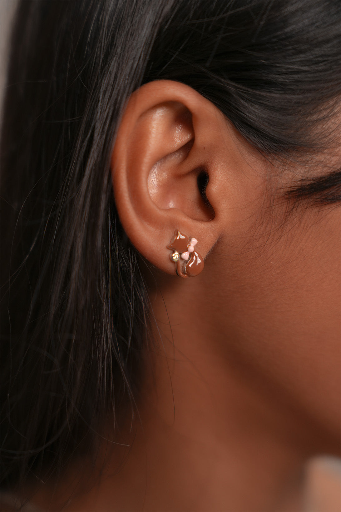 Charming Brown Cat & Pink Bow Jewelry Set