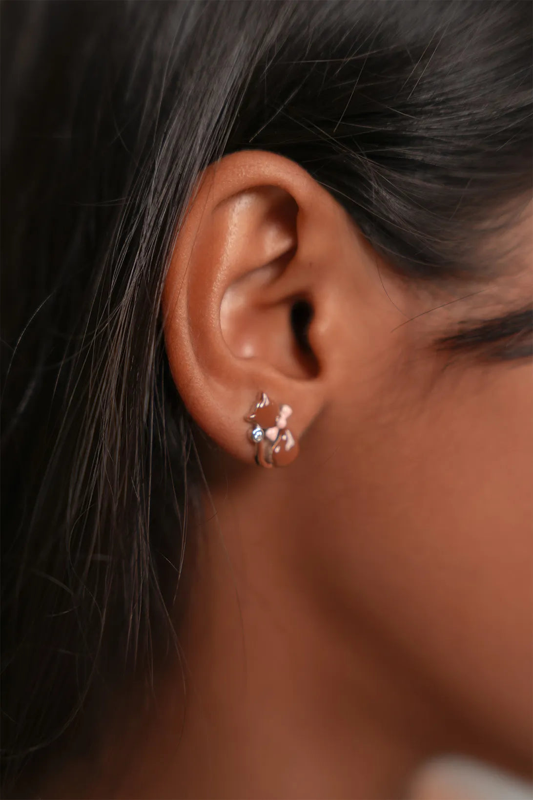 Charming Brown Cat & Pink Bow Jewelry Set