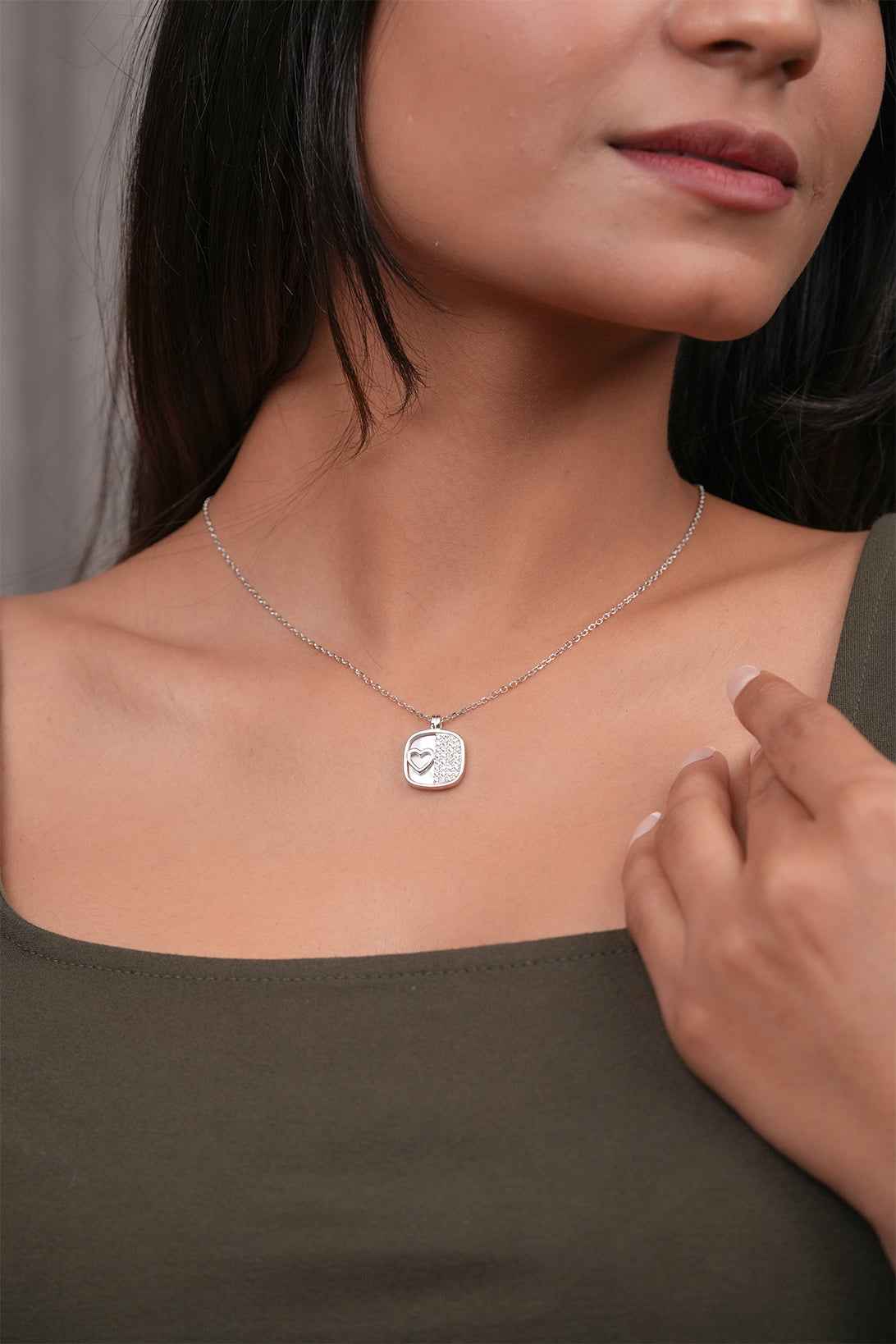 Mother of Pearl and Pave Heart Pendant Necklace