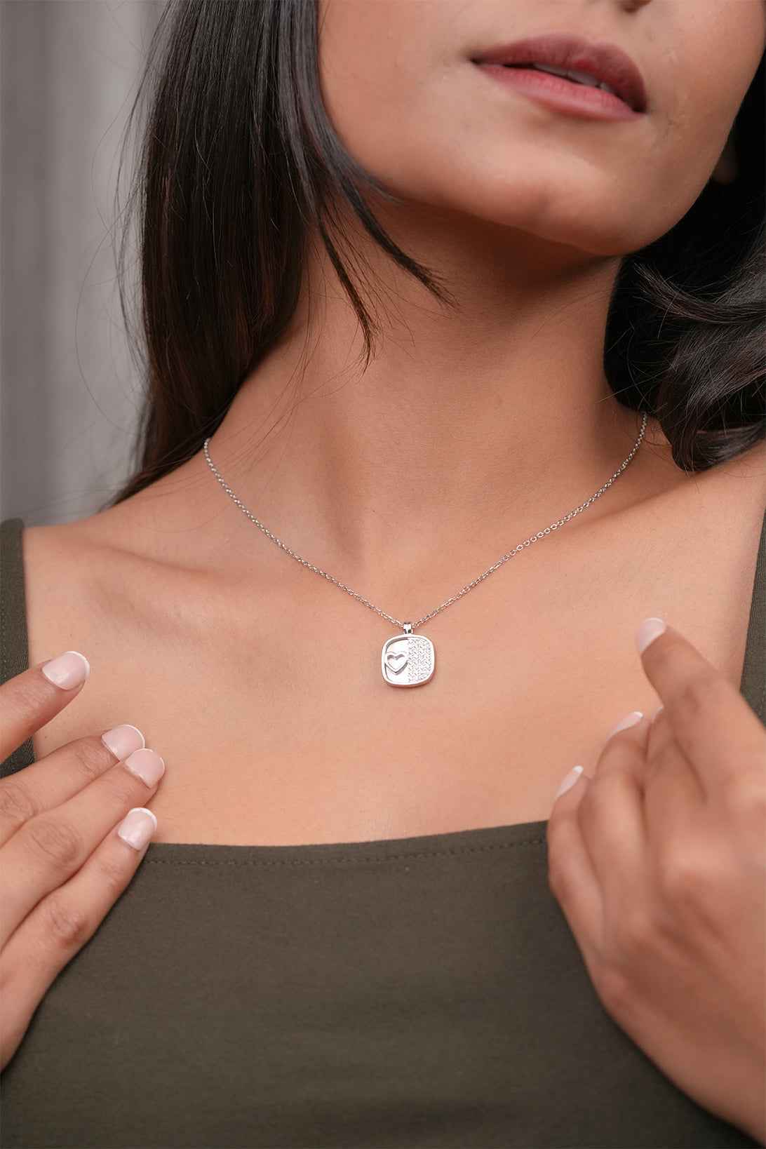 Mother of Pearl and Pave Heart Pendant Necklace