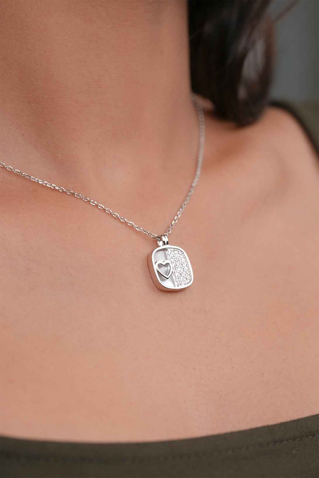 Mother of Pearl and Pave Heart Pendant Necklace