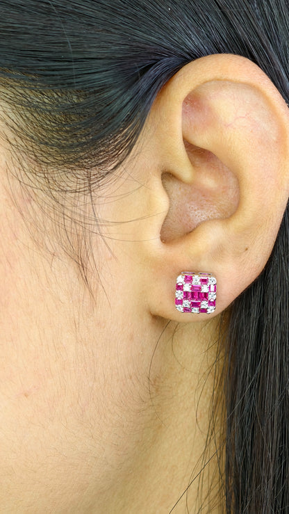 Square-Cut Ruby Illusion Statement Studs