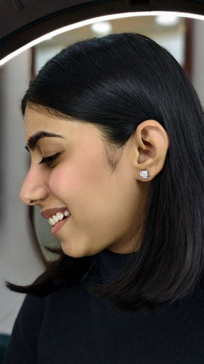 Square-Cut White Stone Invisible-Set Studs