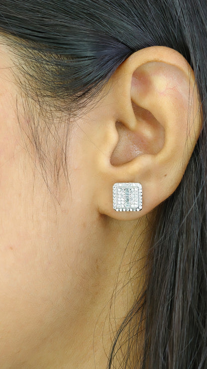 Classic Square Diamond Cluster Studs