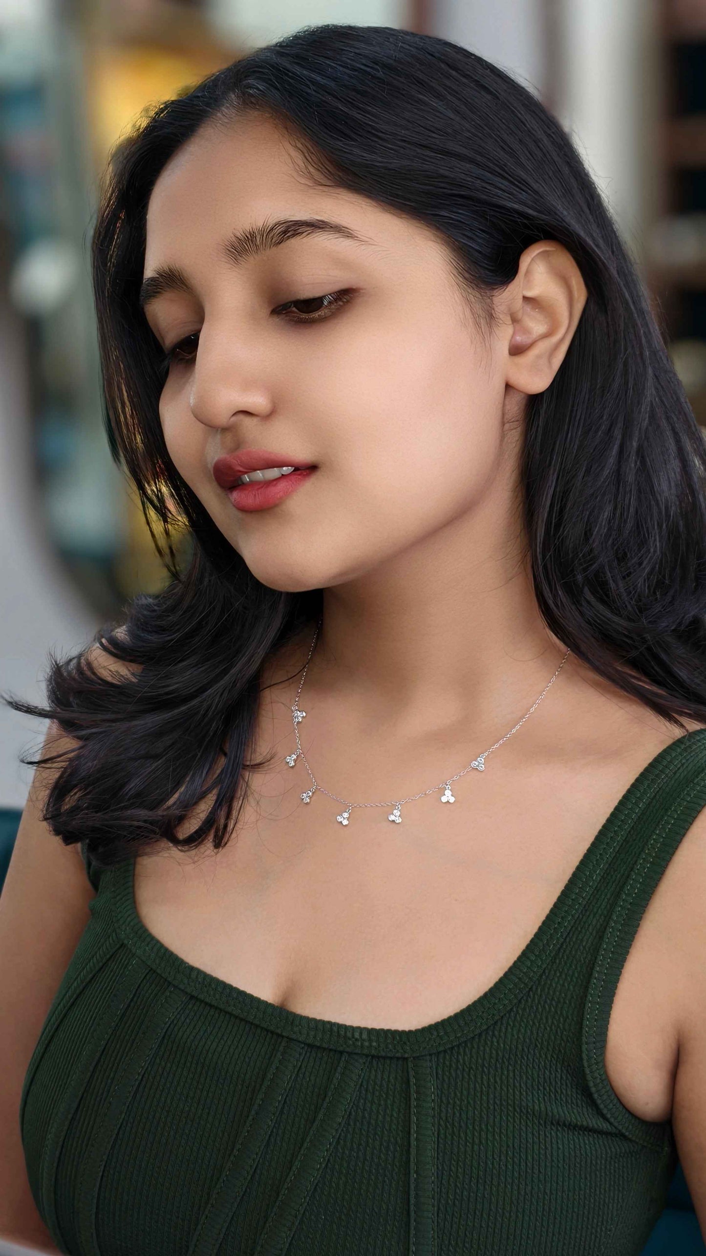 Triple Stone Dewdrop Necklace