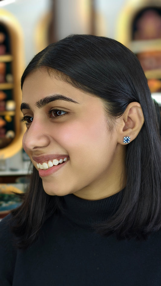 Blue Sapphire Fan-Shaped Mosaic Earrings