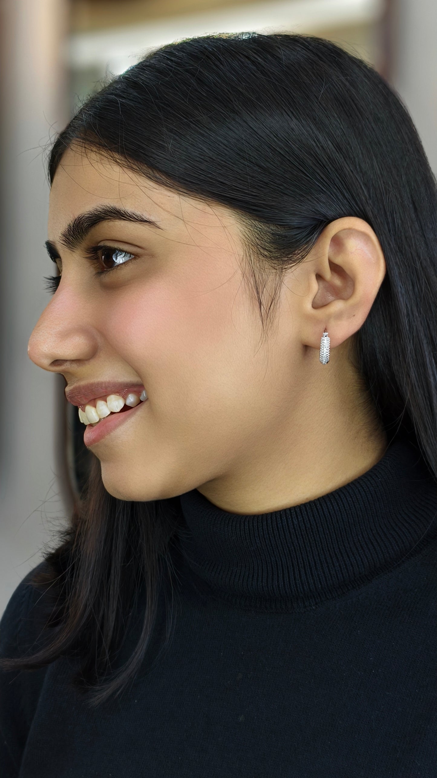 Textured Beaded Diamond-Style Hoops