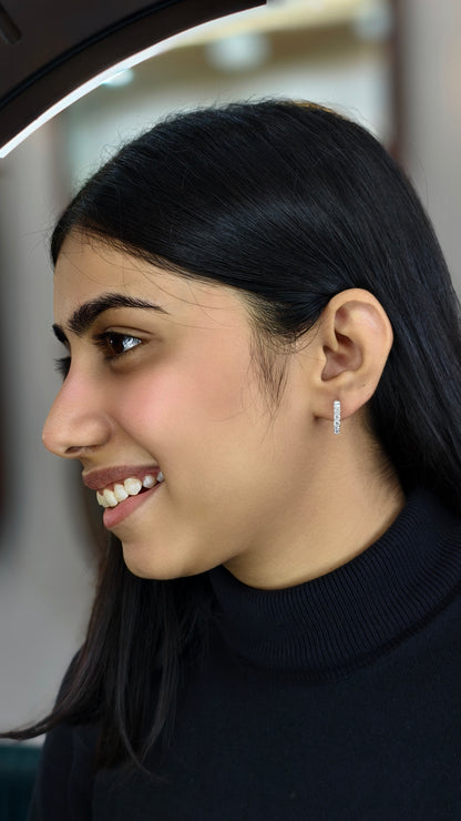 Silver-Tone Scalloped Diamond-Style Huggies