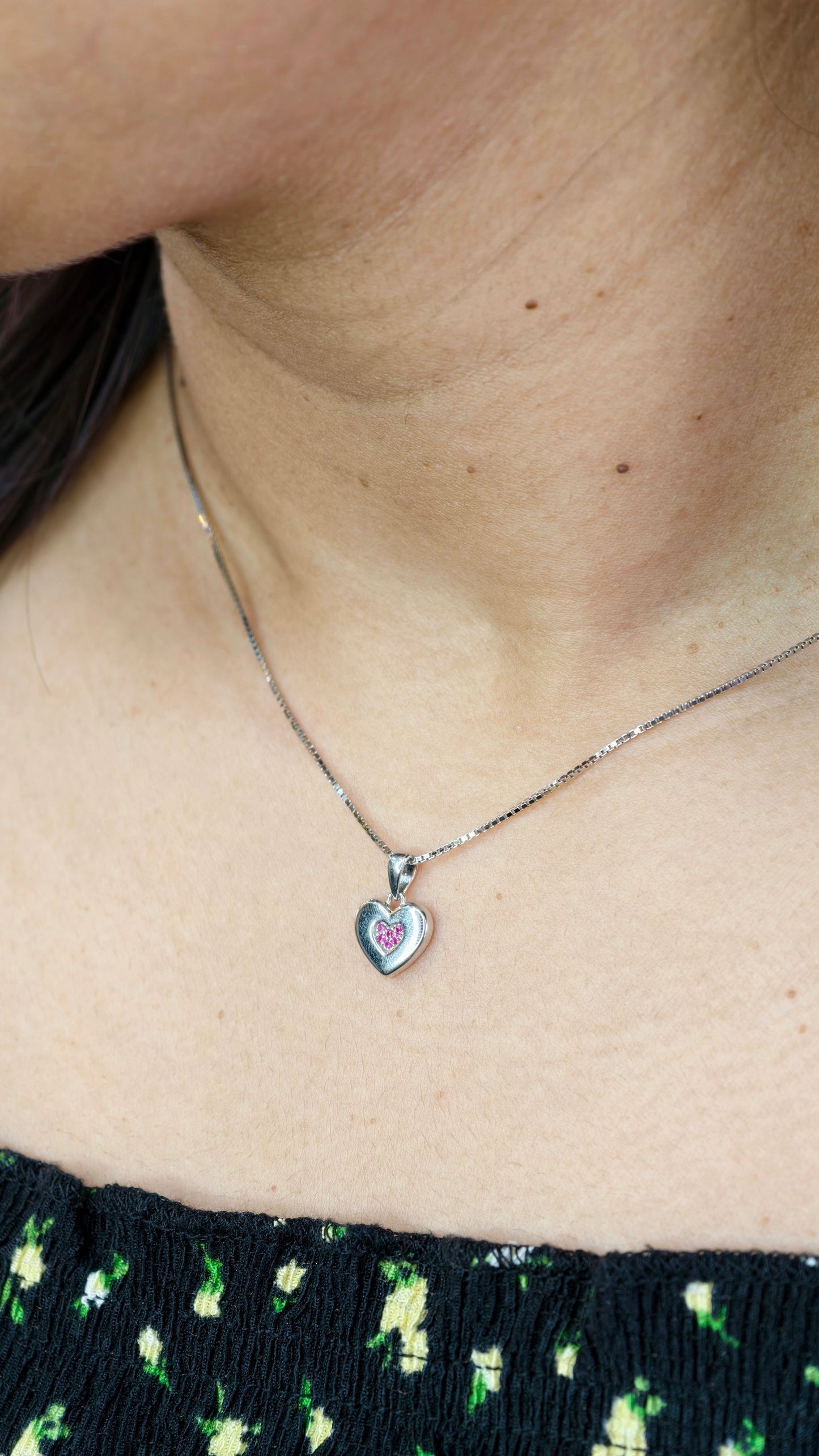 Sweetheart Pink Glow Silver Pendant Set