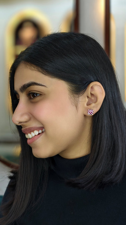 Square-Cut Ruby Illusion Statement Studs