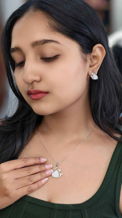 Celeste Spark Heart Silver Pendant Set