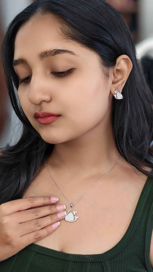 Celeste Spark Heart Silver Pendant Set