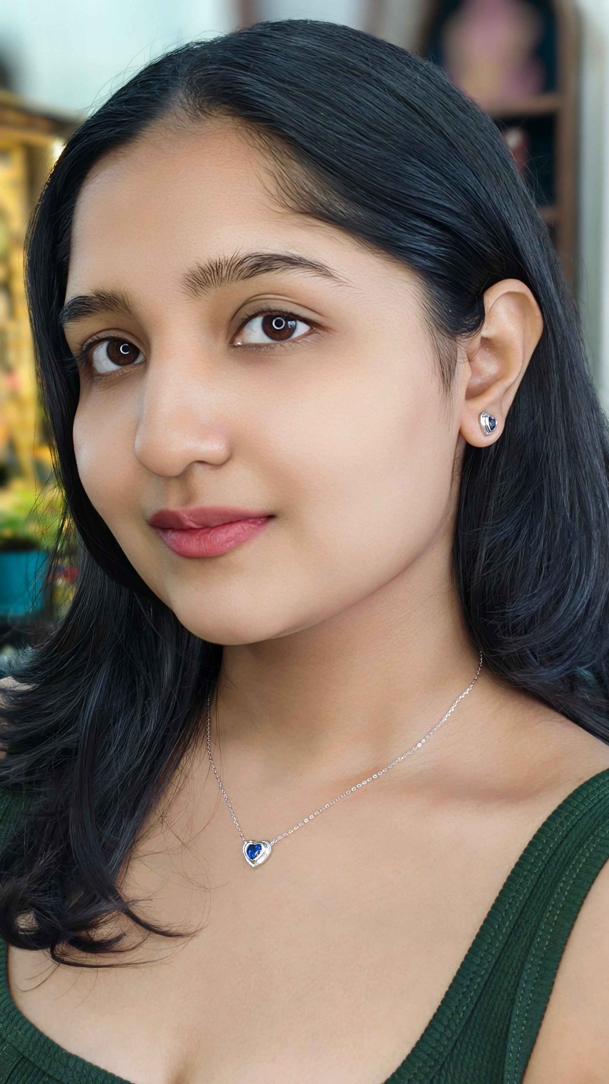 Blue Royale Heart Silver Pendant Set