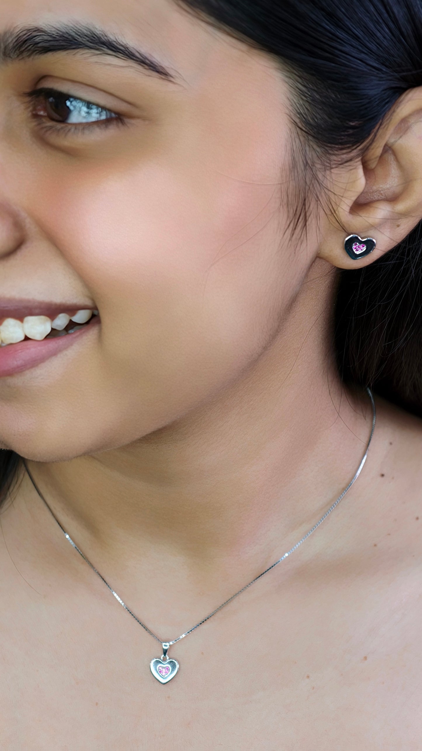 Sweetheart Pink Glow Silver Pendant Set