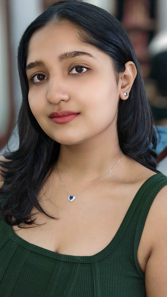 Blue Royale Heart Silver Pendant Set