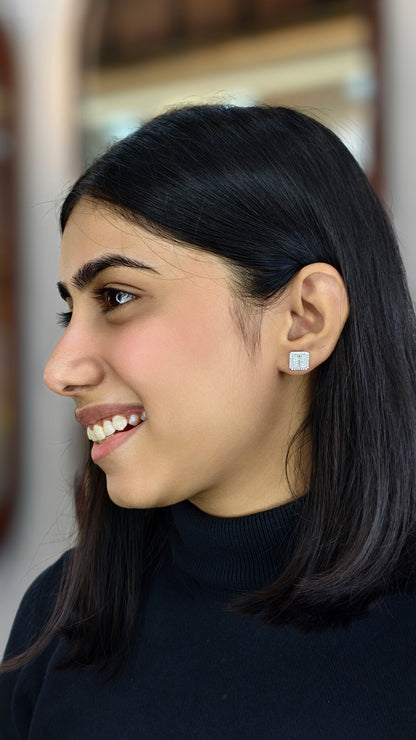 Classic Square Diamond Cluster Studs