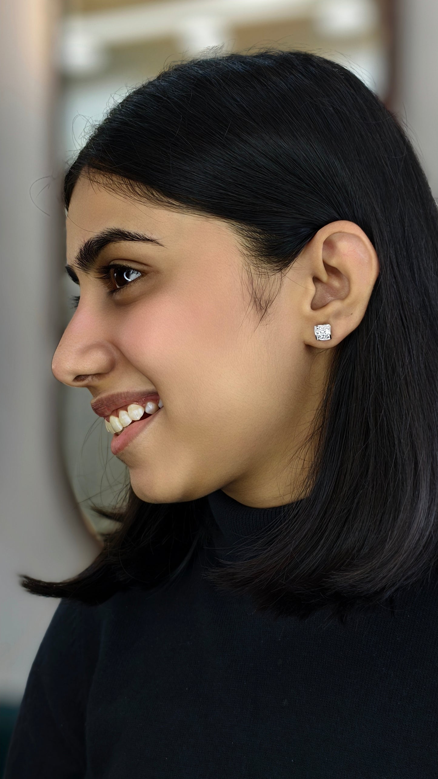 Square-Cut White Stone Invisible-Set Studs