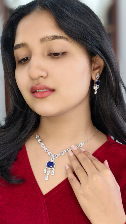 Royal Sapphire Elegance Diamond Necklace Set