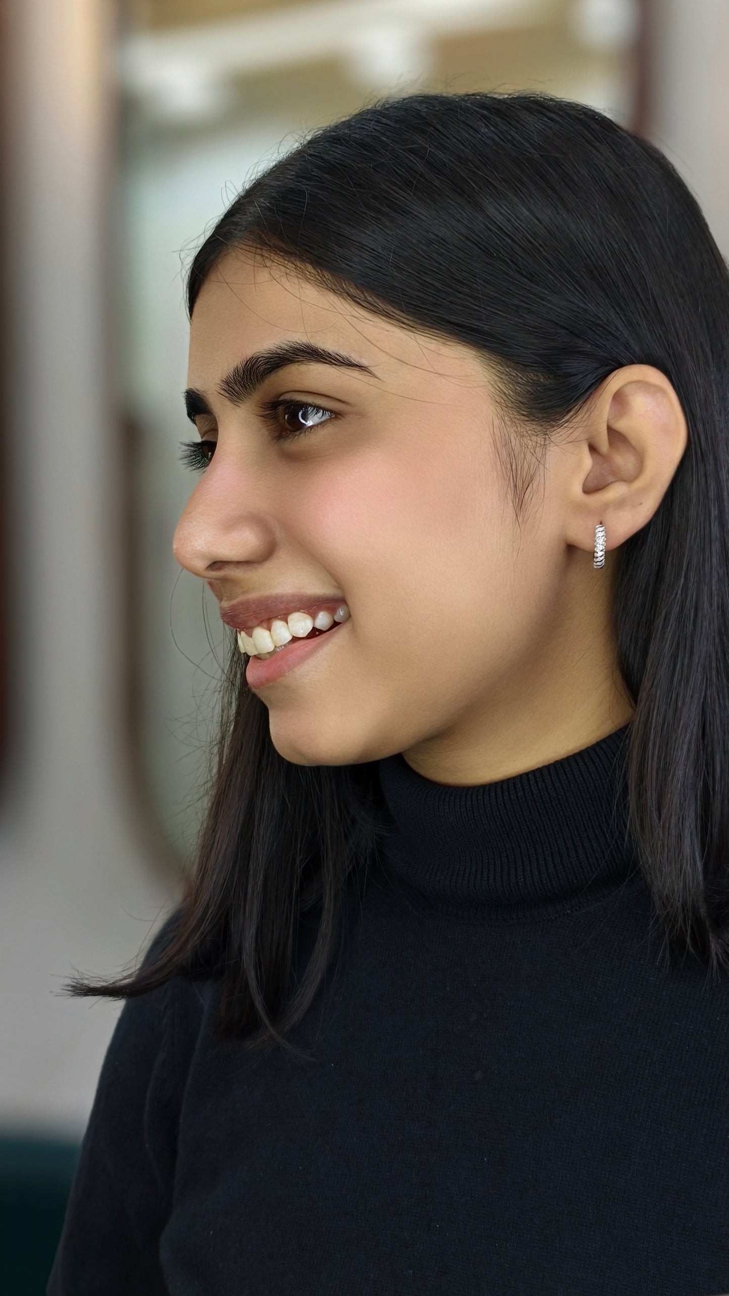 Silver-Tone Scalloped Diamond-Style Huggies