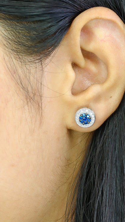 Round Blue Sapphire & Micro-Pavé Studs
