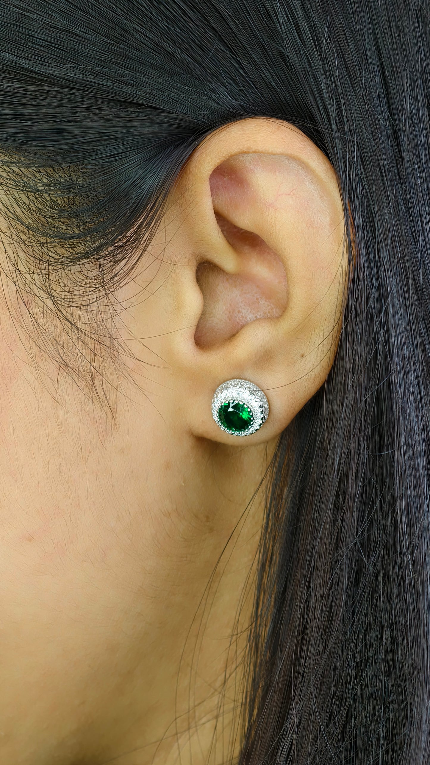 Deep Green Crystal & Shimmering Border Earrings