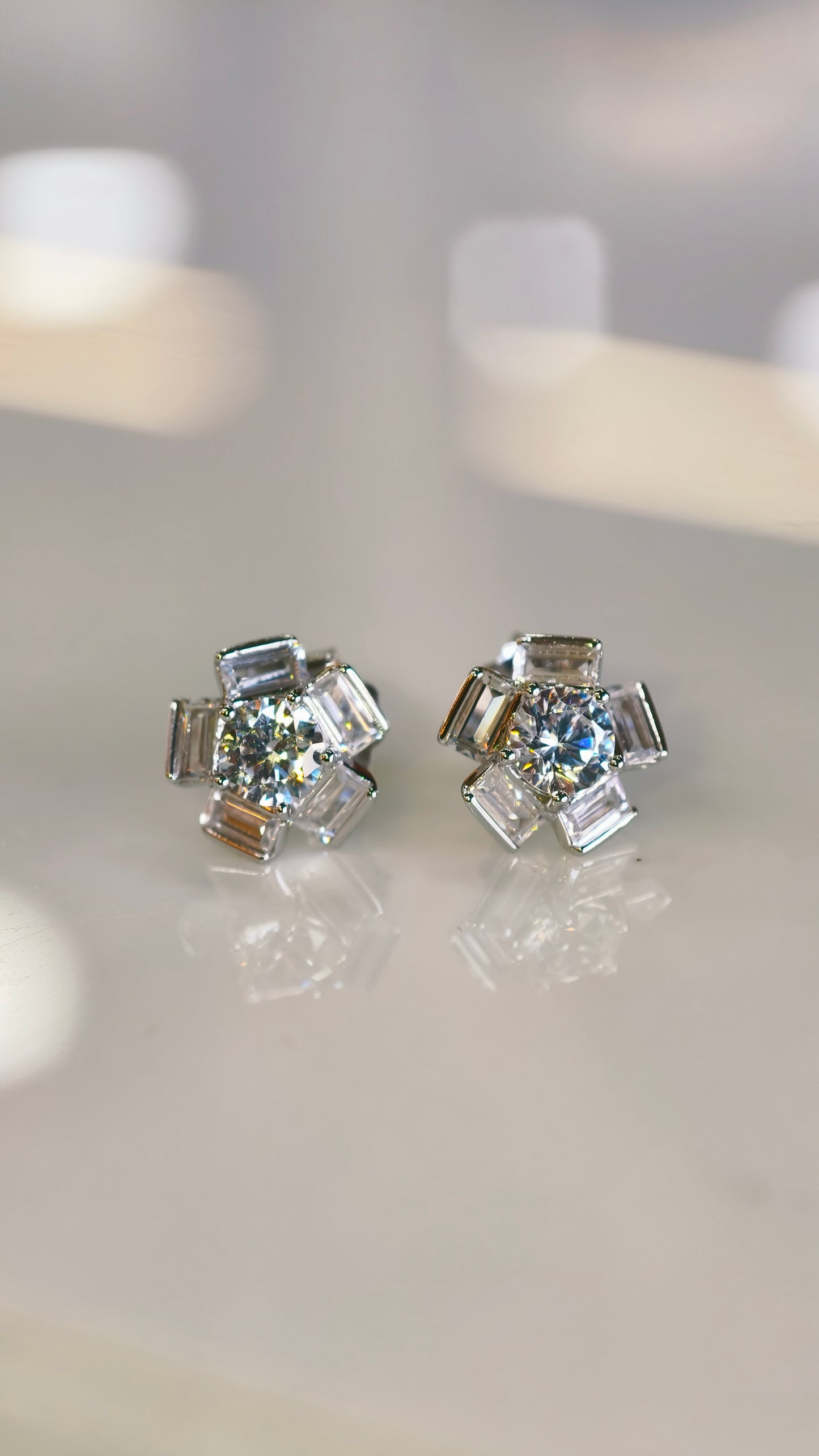 Radiant White Stone Baguette Cluster Studs