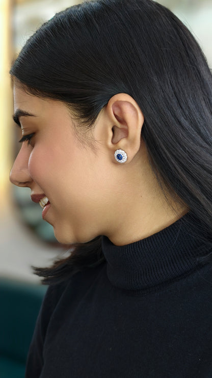 Midnight Blue Sapphire Floral Cluster Earrings