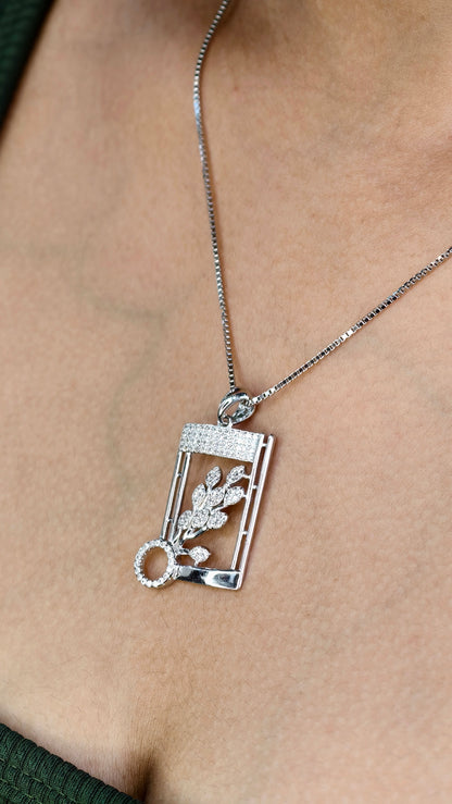 Floral Frame Silver Pendant & Stud Set