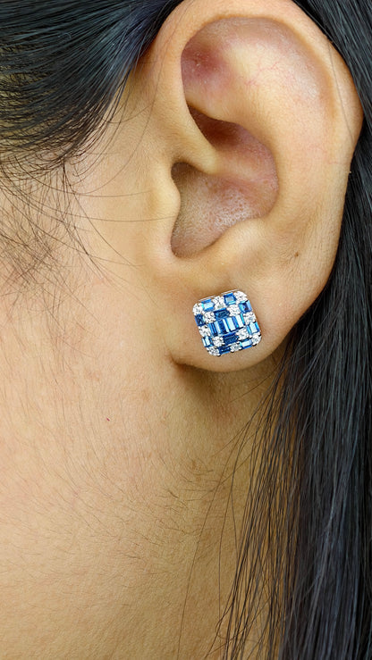 Blue Sapphire Fan-Shaped Mosaic Earrings
