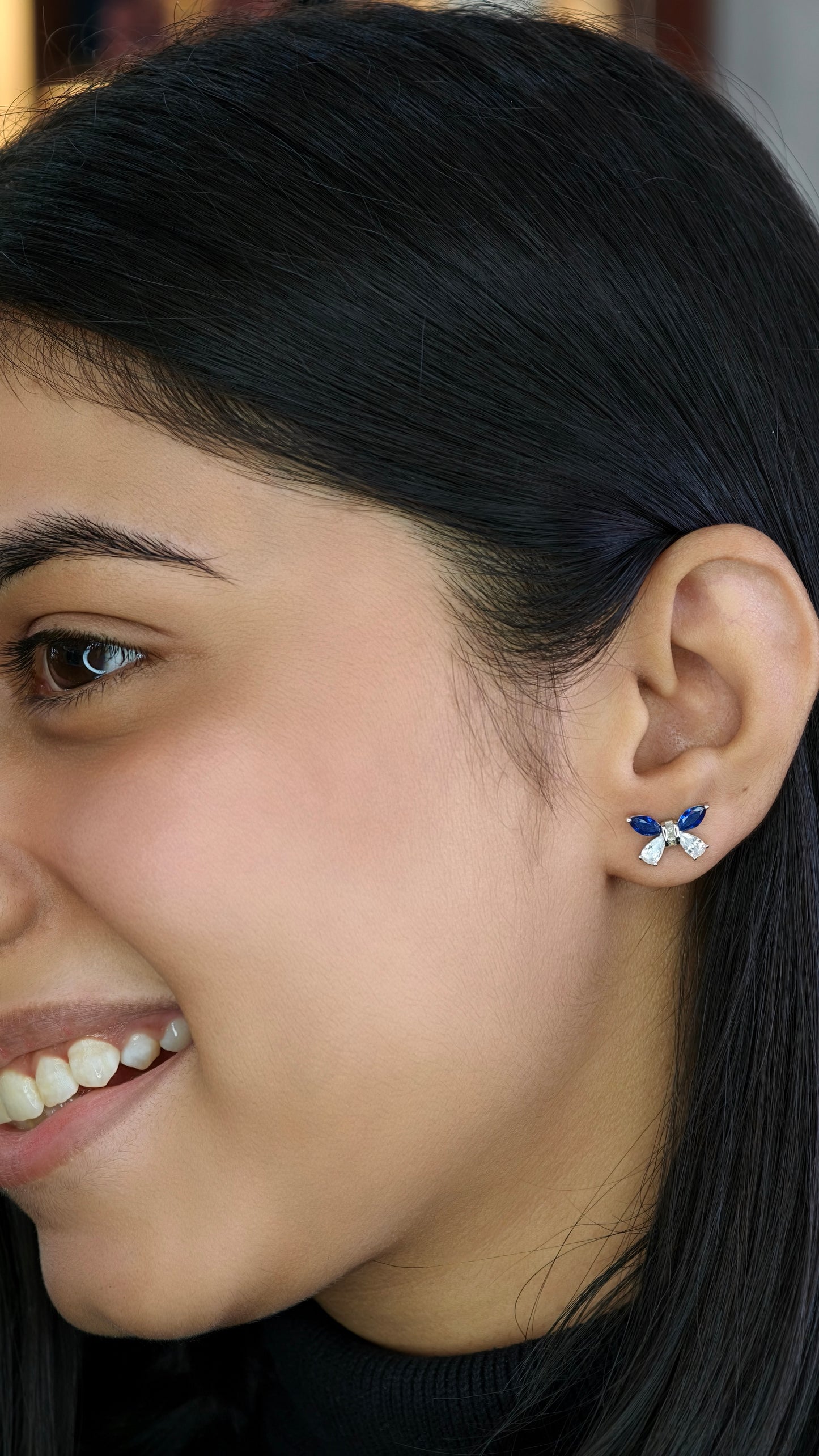 Contrasting Blue and White Marquise Wing Studs