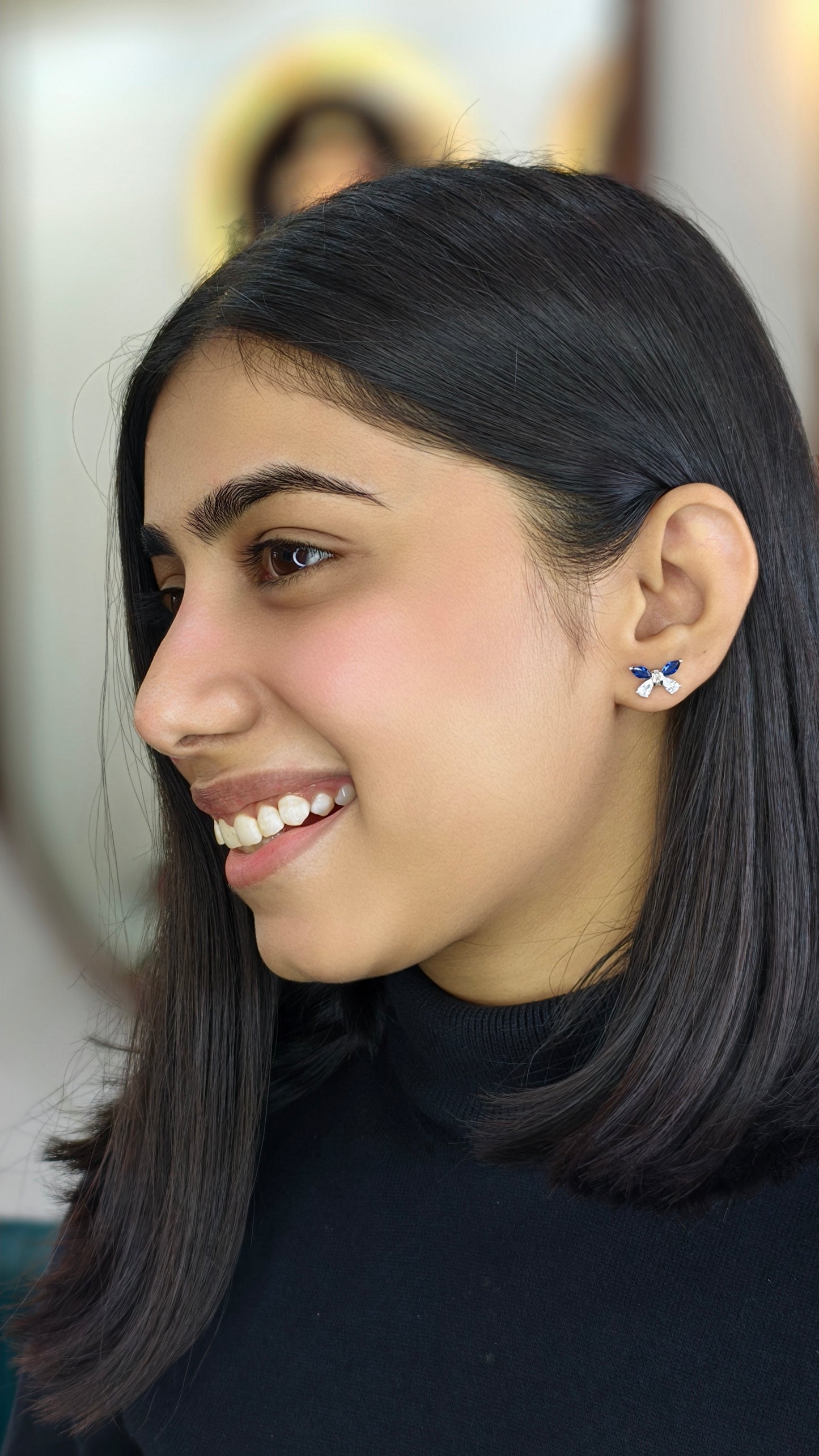 Contrasting Blue and White Marquise Wing Studs