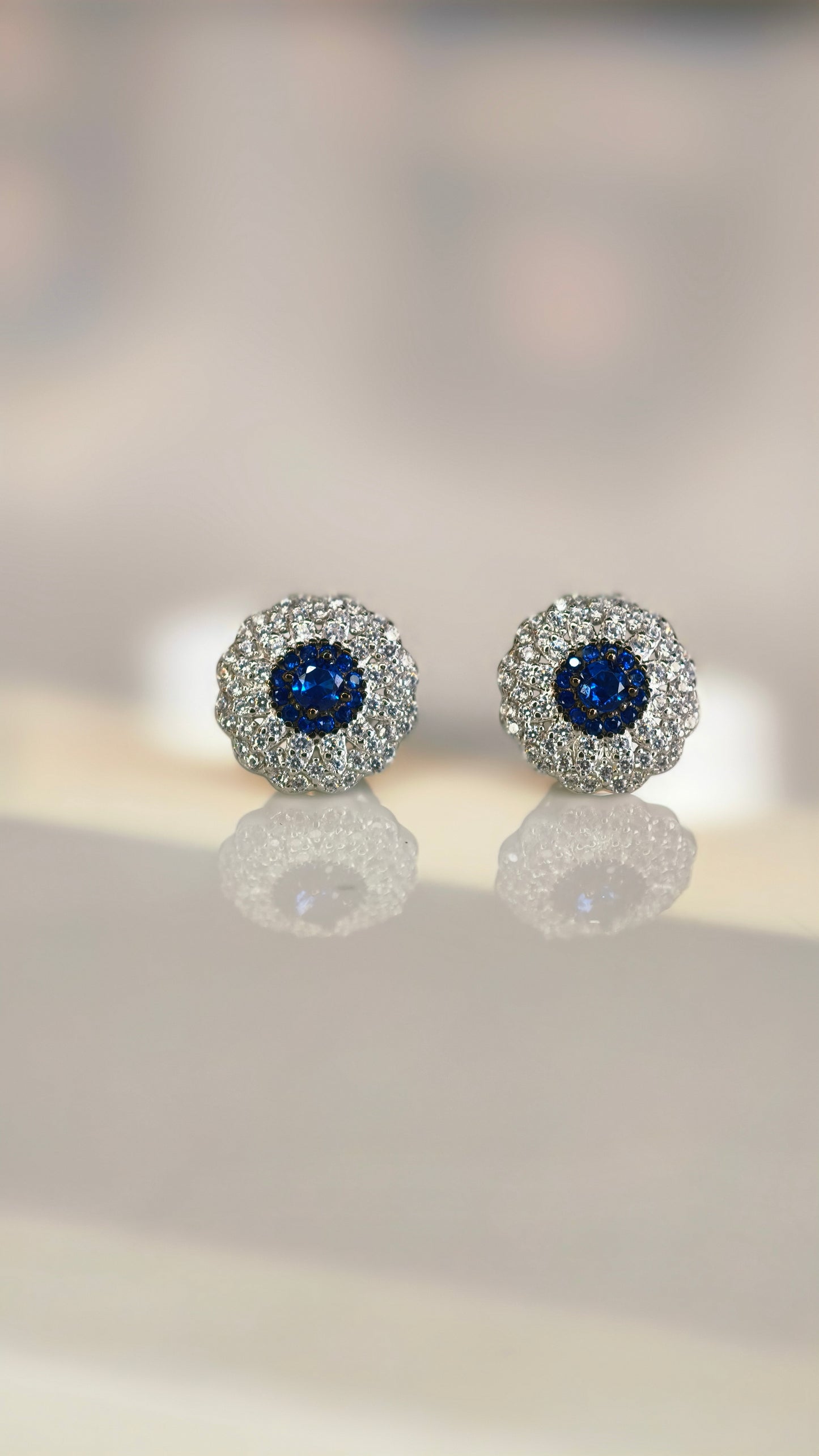 Midnight Blue Sapphire Floral Cluster Earrings