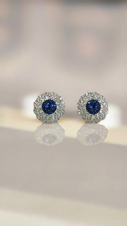 Midnight Blue Sapphire Floral Cluster Earrings