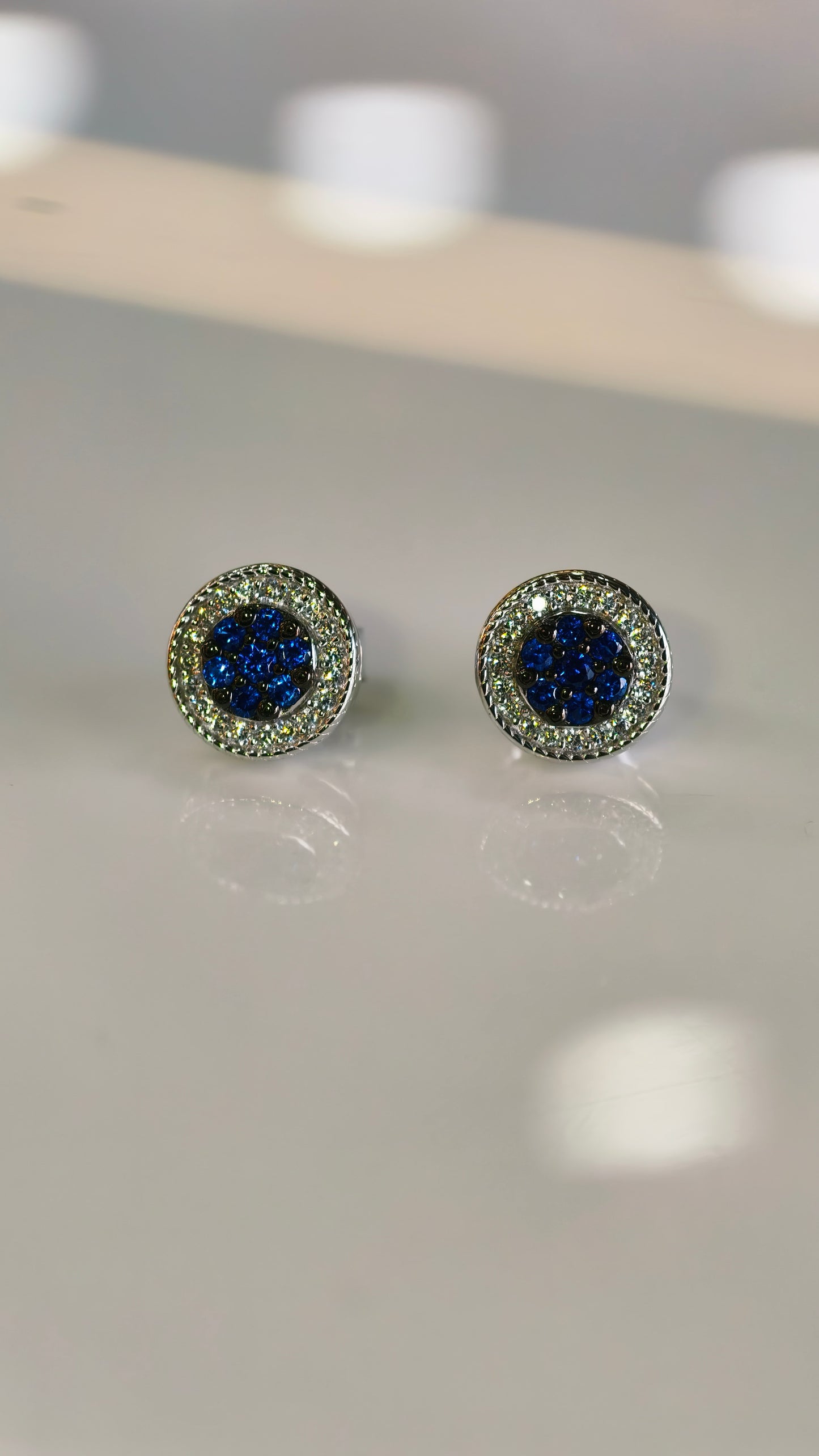 Round Blue Sapphire & Micro-Pavé Studs