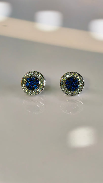 Round Blue Sapphire & Micro-Pavé Studs
