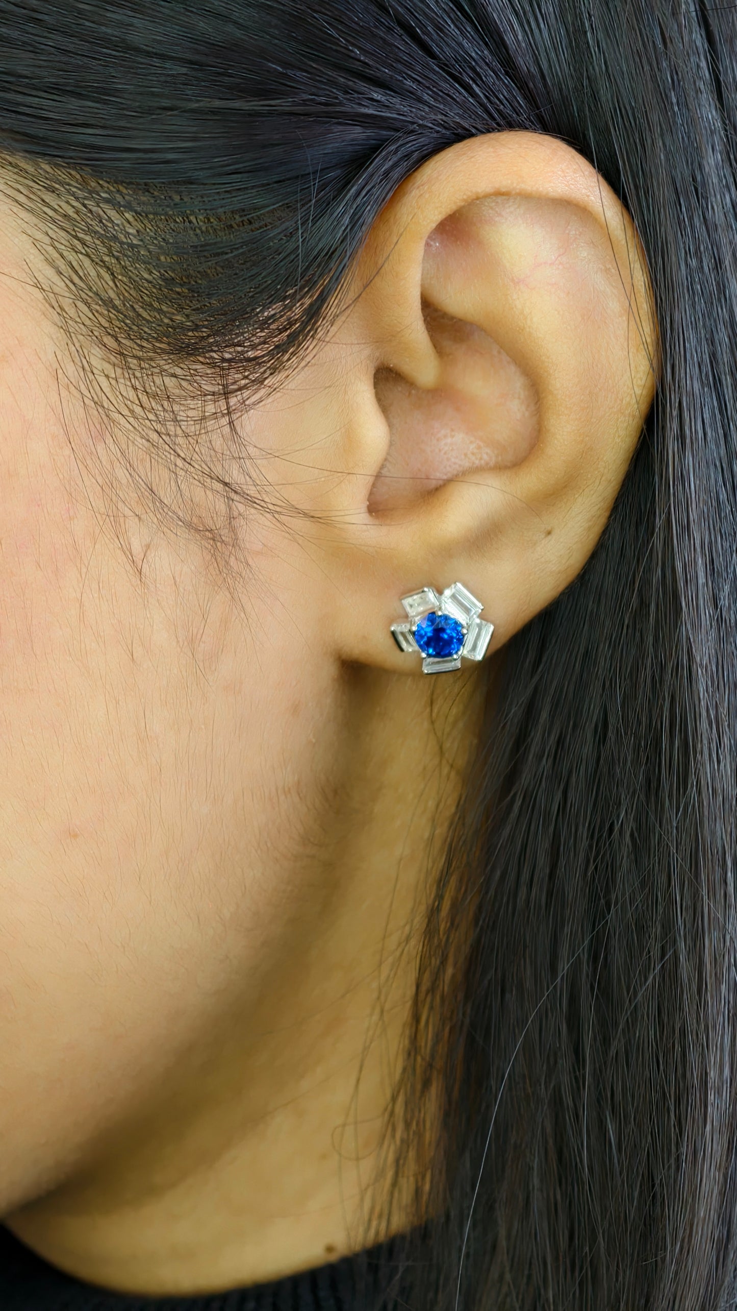 Radiant Blue & White Baguette Cluster Studs