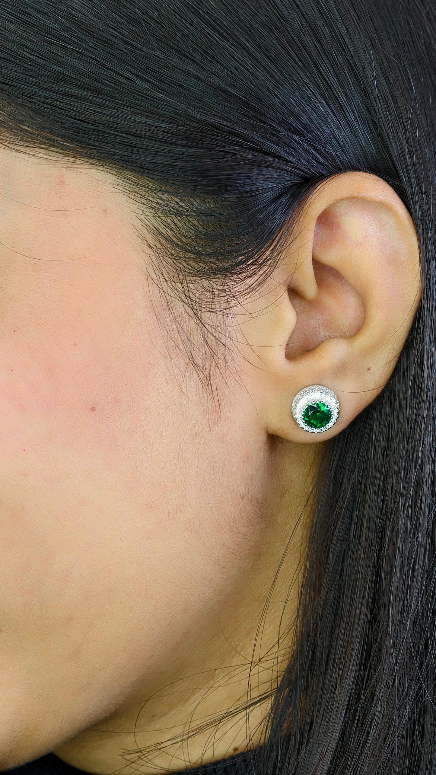 Deep Green Crystal & Shimmering Border Earrings