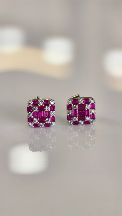 Square-Cut Ruby Illusion Statement Studs
