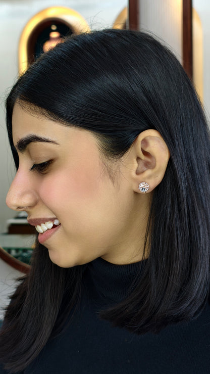 Abstract Caged Crystal Orb Rosegold Studs