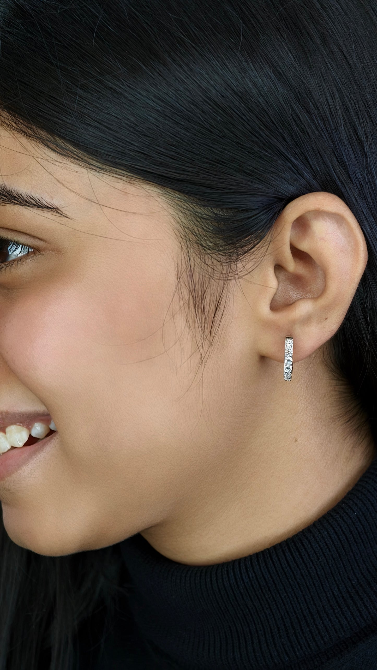 Silver-Tone Scalloped Diamond-Style Huggies