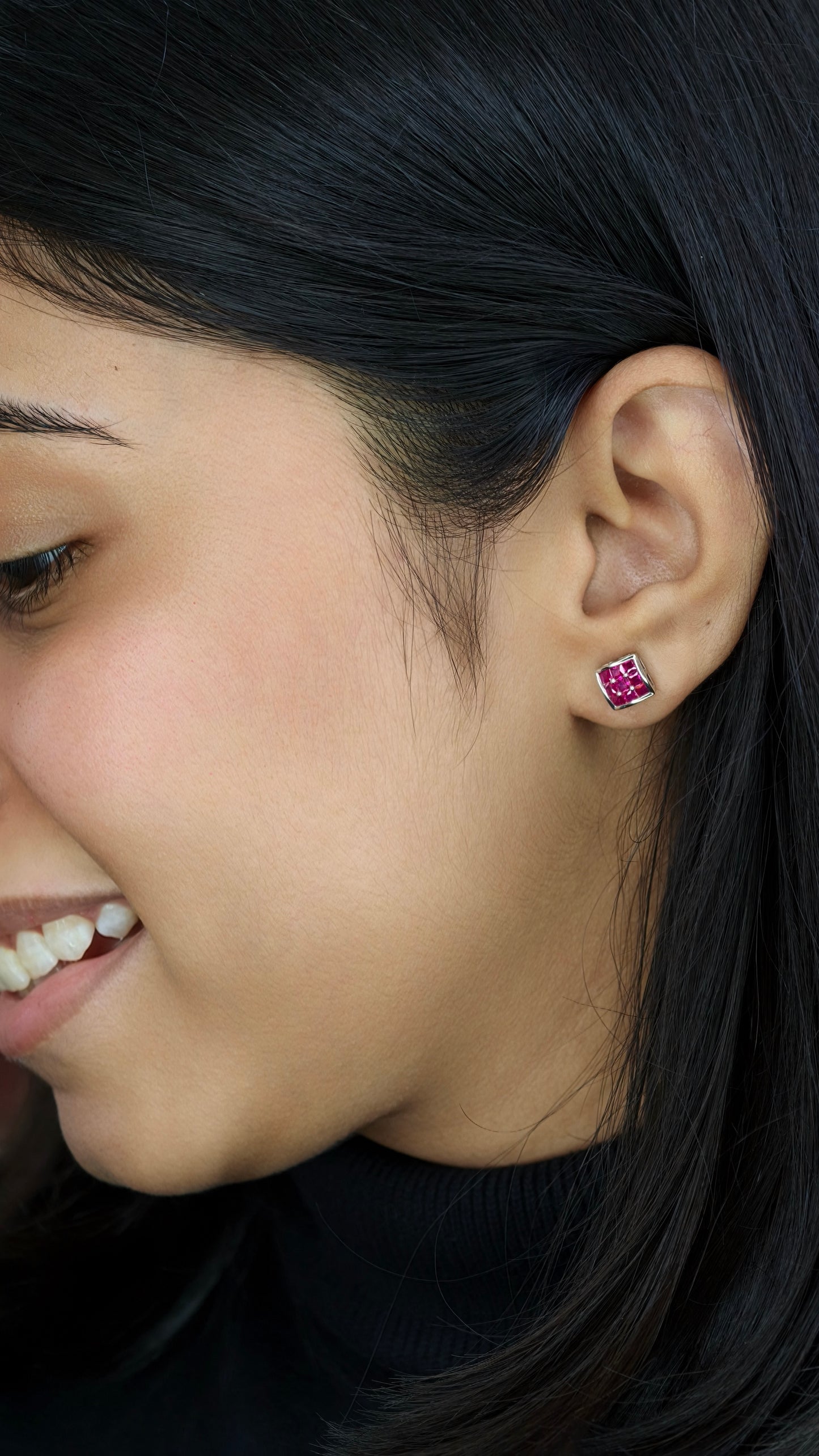 Geometric Ruby Mosaic Earrings